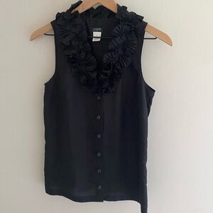 J. Crew 100% silk black sleeveless blouse‎ with ruffle detail size 0